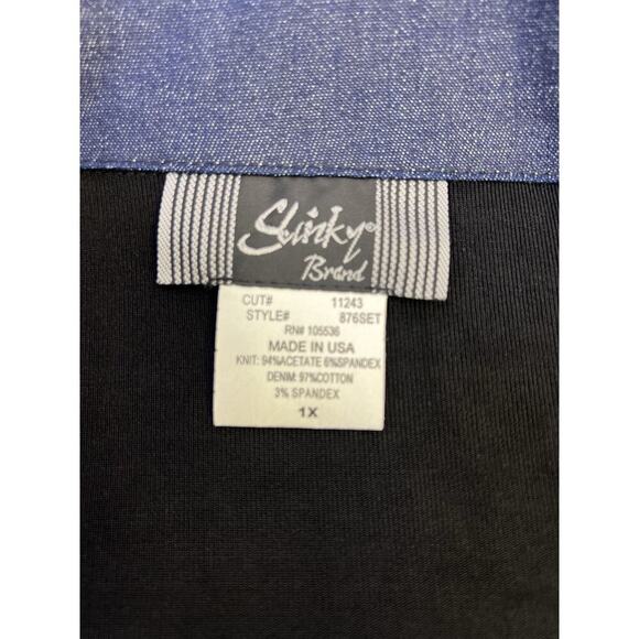 VTG SLINKY BRAND Open Cardigan Top Womens XL Made in USA Long Sleeve Black/Denim - Picture 11 of 11